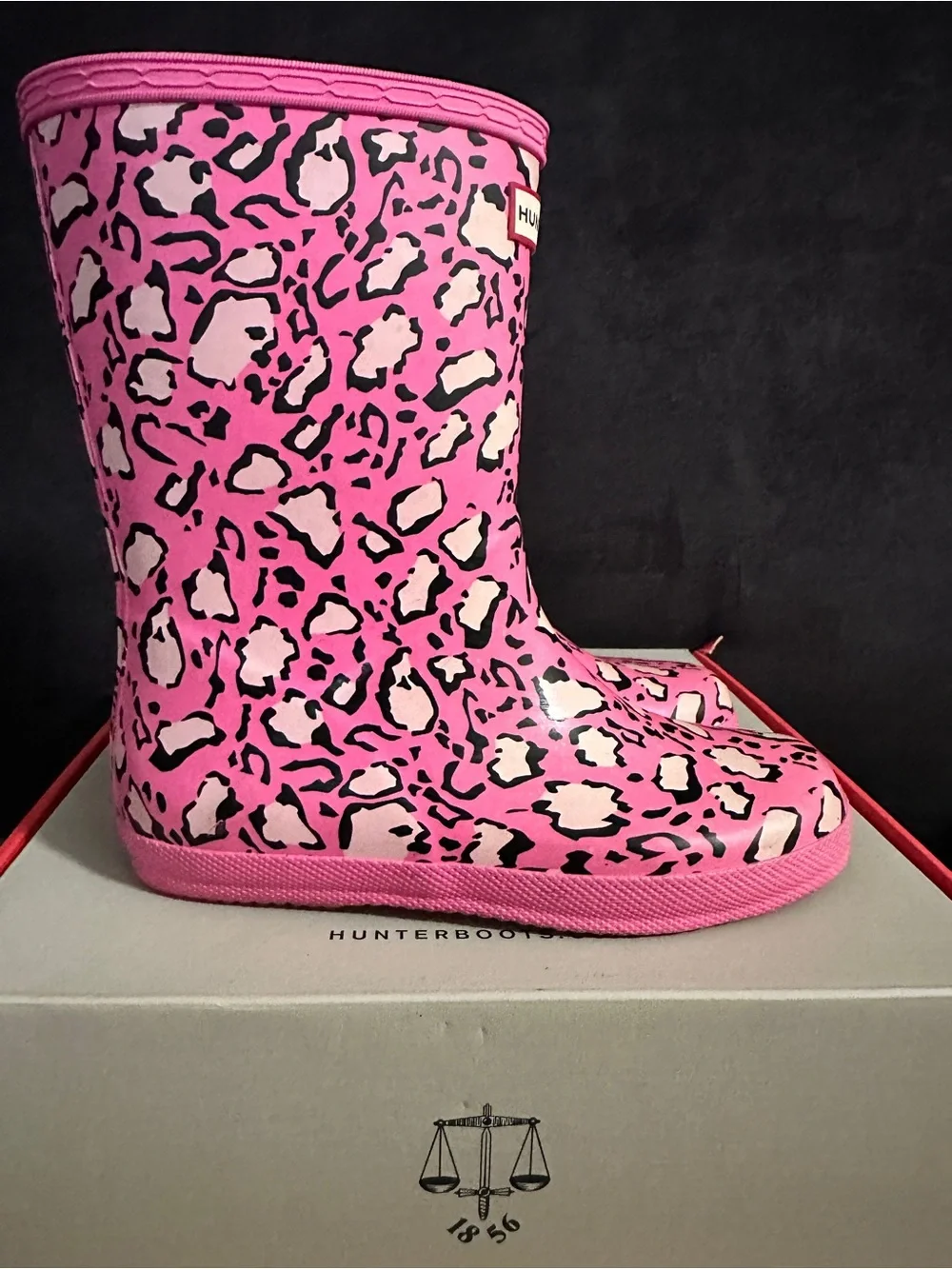 Hunter Pink Leopard-Print Rubber Boots